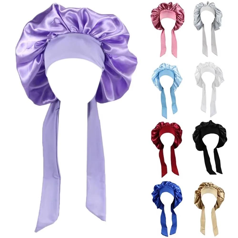 Satin Hair Bonnet - New Satin Solid Sleeping Hat With