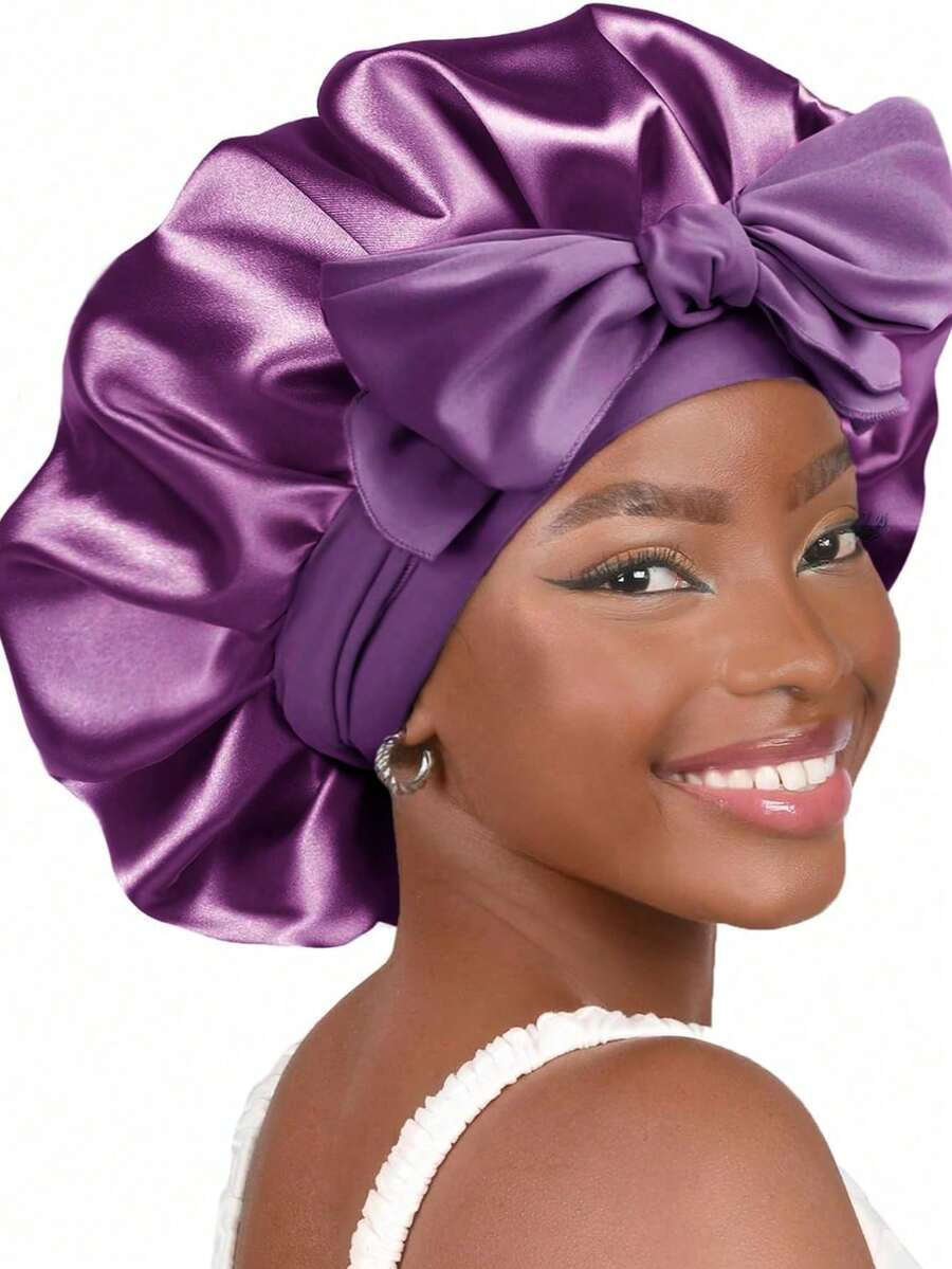 Purple Satin Bow Sleep Bonnet  - Satin Hair Bonnet incelemesi ve fiyatı